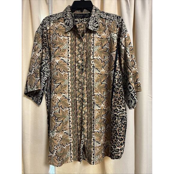 Prianka’s Womens Button Front Top Shirt 2X Multicolor Animal Print Short Sleeve - Picture 1 of 7